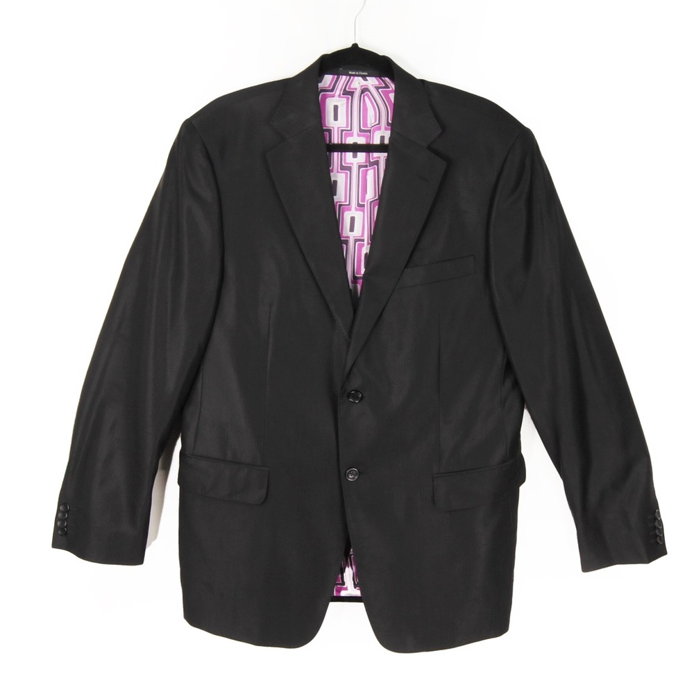 Versace Collection Black Pinstripe Retro Lining Button Up Wool Blazer Jacket